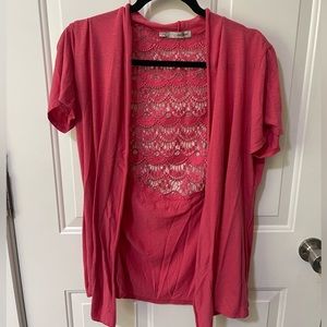Coral Open Cardigan with Lace Back